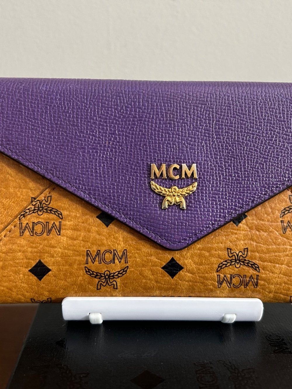 MCM Cognac Visetos Purple Flap Long Wallet with COA and chain; Full Inclusion - Picture 2 of 10